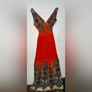 Maxi Orange and Blue Patterned Dress